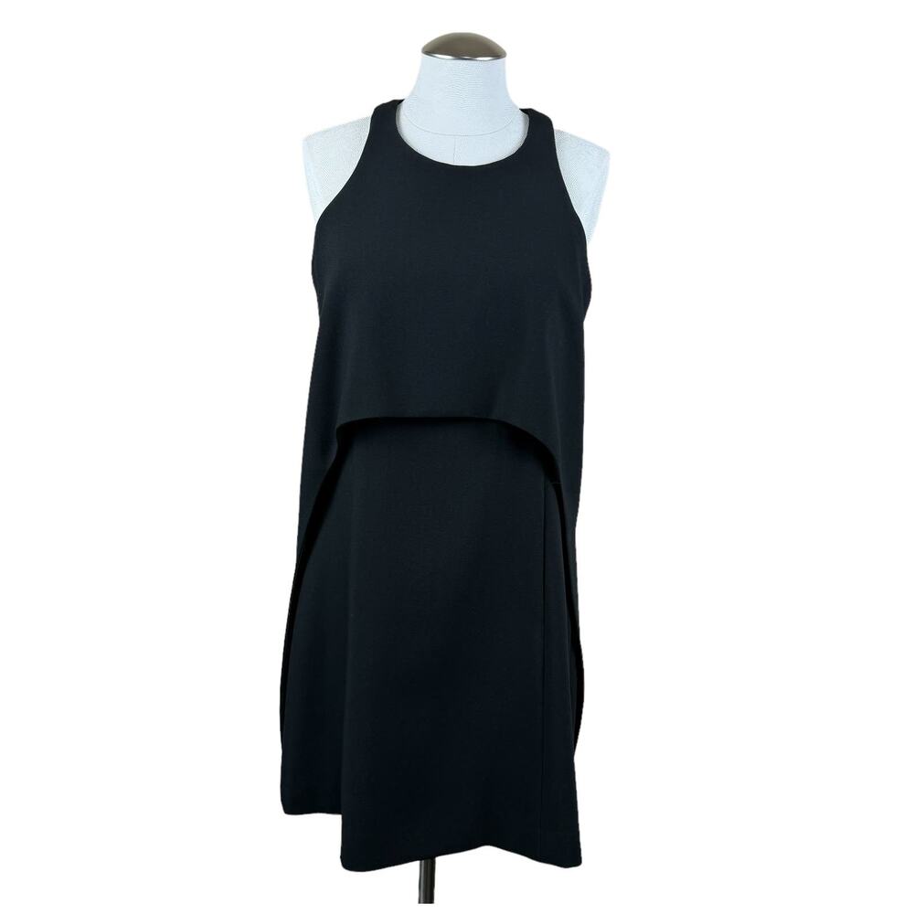 Women's Kaufman Franco Black Layer Cape High Low Halter Sheath Cocktail Dress 8